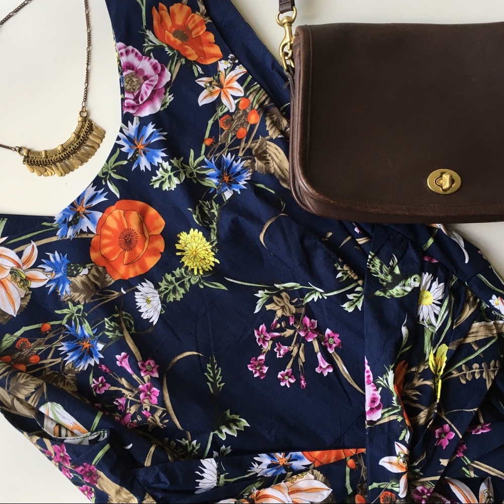 Floral A-line wrap waist dress